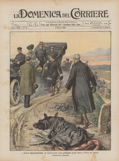 Motorsportsdramaer, en prinsesses voldsomme død nær Rom og suverænitetens ankomst af Achille Beltrame