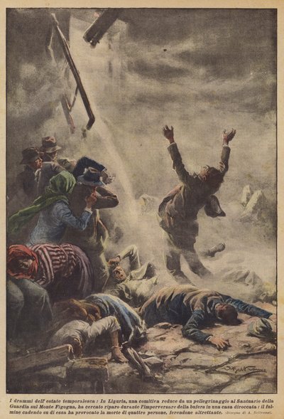 Dramaerne fra den stormfulde sommer, I Ligurien, en gruppe tilbage fra en pilgrimsrejse? af Achille Beltrame