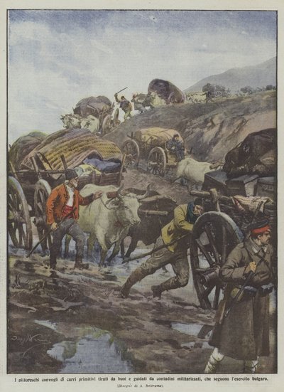 De maleriske konvojer af primitive vogne trukket af okser og kørt af militariserede bønder? af Achille Beltrame