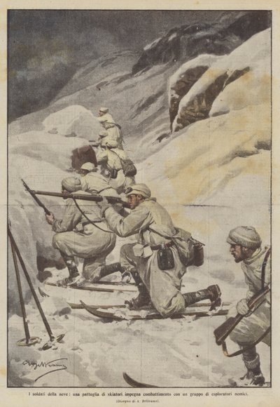 Soldiers of the snow, en patrulje af skiløbere i kamp med en gruppe fjendtlige spejdere af Achille Beltrame