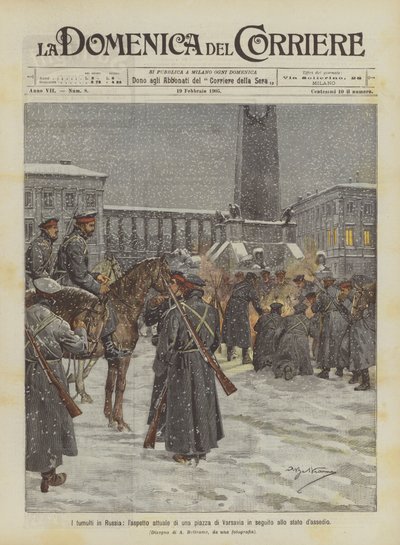 Optøjerne i Rusland, det nuværende udseende af et torv i Warszawa efter belejringstilstanden af Achille Beltrame