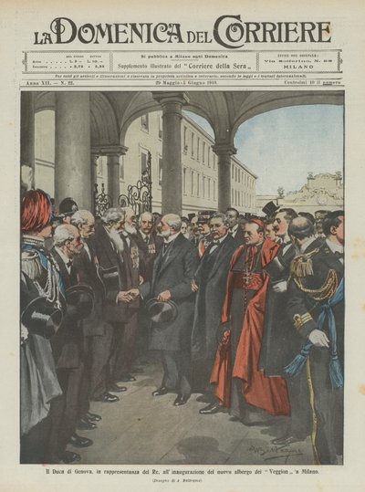 Hertugen af Genova, der repræsenterer kongen, ved indvielsen af det nye Veggion Hotel i Milano af Achille Beltrame