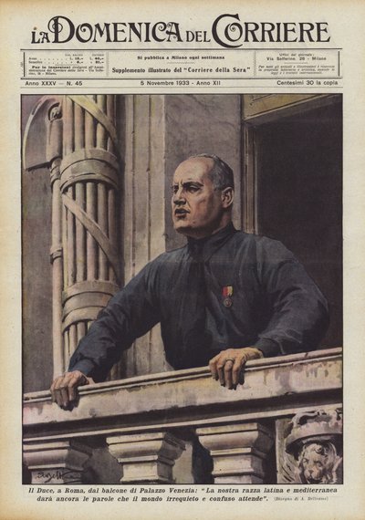 Il Duce, i Rom, fra Palazzo Venezias balkon, vil vores latinske og middelhavsrace stadig give? af Achille Beltrame