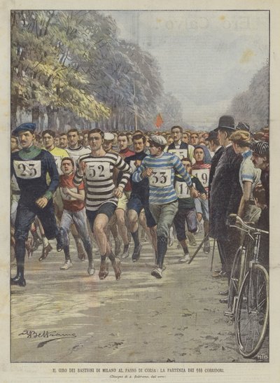 Giro dei Bastioni di Milano ved Passo di Corsa, starten på de 160 løbere af Achille Beltrame