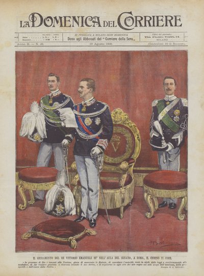 The Ed of King Vittorio Emanuele III ° I Senatsalen, Rom, på dag 11 Corr. af Achille Beltrame