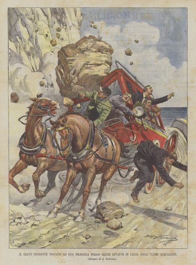 Den alvorlige ulykke ramt af en diligence i Sestri Levante på grund af de sidste byger af Achille Beltrame