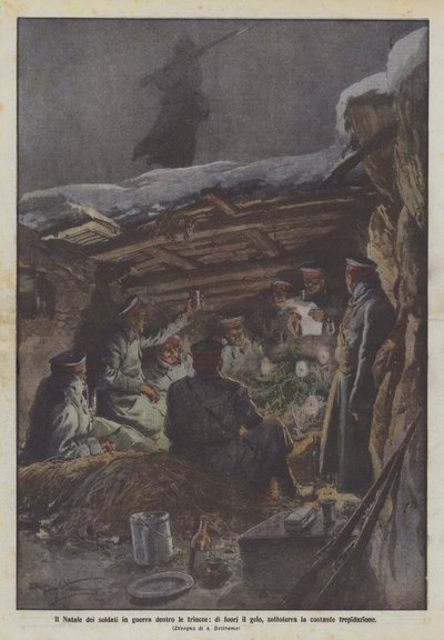 Julen for soldaterne i krigen i skyttegravene, udenfor frosten, under jorden den konstante bange anelse af Achille Beltrame
