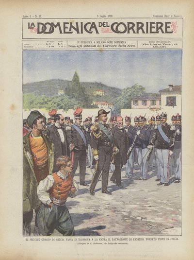 Prins George af Grækenland passerer til anmeldelse i Chania Infanteribataljonen vender tilbage til Italien af Achille Beltrame