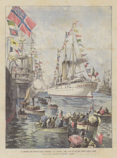 Kongerne fra Sardinien, Savoyerne vender tilbage fra Sardinien, mens de sejler ud fra de sardiske farvande af Achille Beltrame