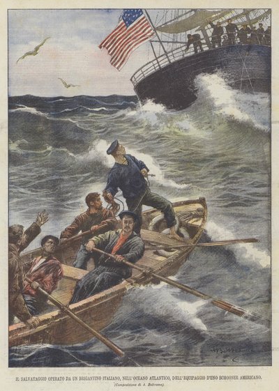 Redningen af ​​en italiensk brigantine, i Atlanterhavet, af den amerikanske skonnertbesætning af Achille Beltrame