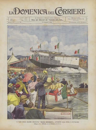 Lanceringen af ​​det store slagskib Regina Margherita fandt sted i La Spezia den 30. maj af Achille Beltrame