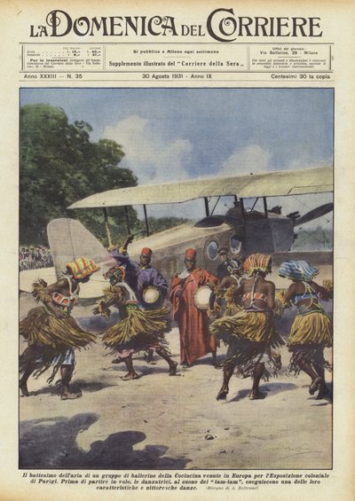 Luftdåben af ​​en gruppe Cochinchina-dansere, der kom til Europa for? af Achille Beltrame