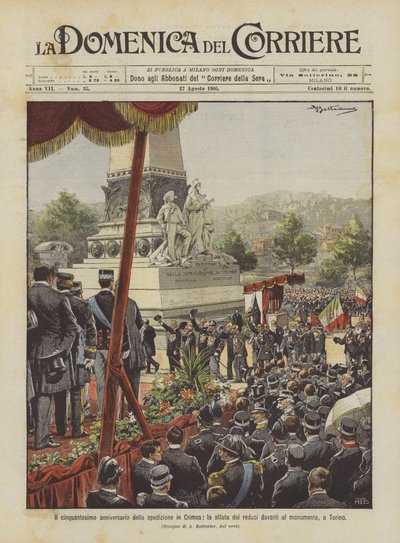 50-årsdagen for Krim-ekspeditionen, veteranerne paraderer foran monumentet i Torino af Achille Beltrame