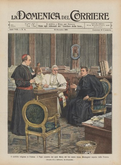 Den religiøse konflikt i Frankrig, paven bistået af kardinal Merry del Val modtager Mgr. af Achille Beltrame