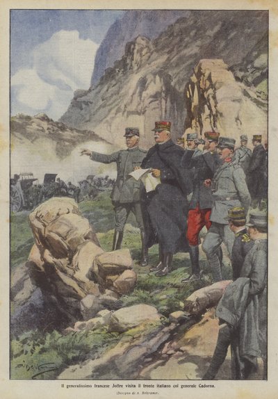 Den franske general Joffre besøger den italienske front sammen med general Cadorna af Achille Beltrame