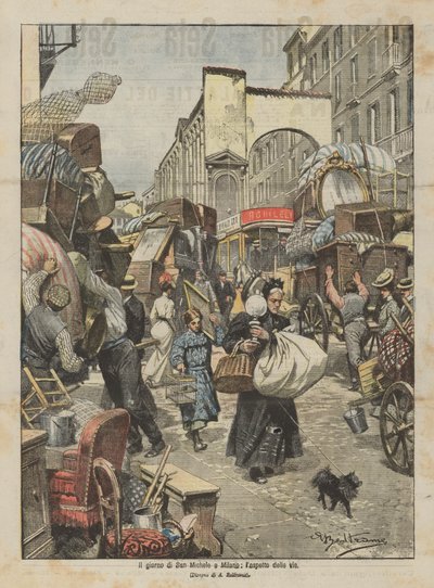 På Michaelis-dagen i Milano, udseendet af gaderne af Achille Beltrame