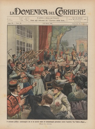 Det politiske øjeblik, montenegrinerne protesterede i et lille teater i Konstantinopel mod ? af Achille Beltrame