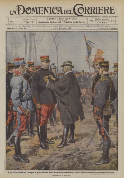 Præsident Poincare giver Generalissimo Joffre militærmedaljen for tapperhed Hvordan? af Achille Beltrame
