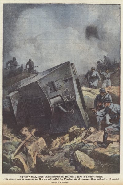 Den første hunner-tank, der blev erobret af franskmændene af Achille Beltrame