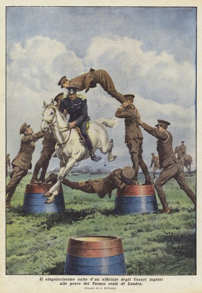 En britisk husarofficers enestående spring ved prøverne i London Royal Tournament. af Achille Beltrame
