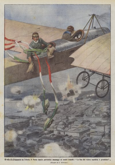 Flugten af ​​dAnnunzio over Trieste, Il Poeta sender patriotiske beskeder til vores brødre? af Achille Beltrame