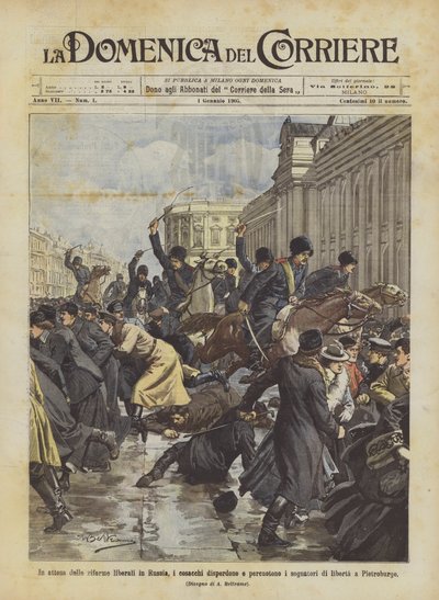 Mens de venter på liberale reformer i Rusland, spreder kosakkerne sig og peger på frihedens drømmere i Sankt Petersborg. af Achille Beltrame