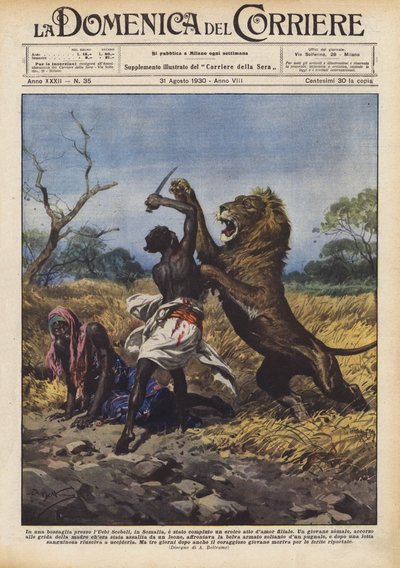 En heroisk handling af barnebarnskærlighed fandt sted i en busk nær Lebi Scebeli i Somalia. af Achille Beltrame