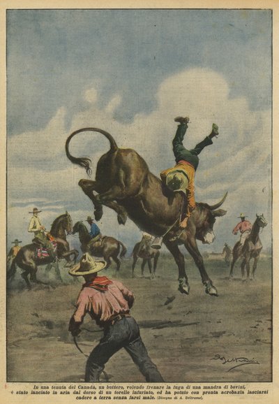 I en canadisk ejendom, en bonde, der ønsker at stoppe flugten af ​​en flok kvæg? af Achille Beltrame