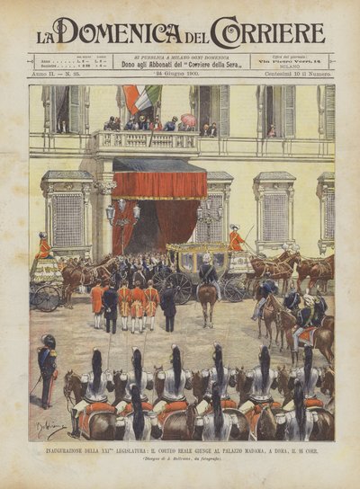Indvielsen af ​​den 21. lovgivende forsamling, den kongelige procession ankommer til Palazzo Madama i Rom den 16. Corr. af Achille Beltrame