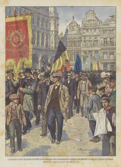 Politisk agitation I Belgien går en procession af 300 foreninger til borgmesteren i Bruxelles? af Achille Beltrame