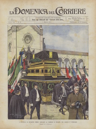 Giuseppe Verdis Hypotheosis, foran Milan Famedio, den 27. februar af Achille Beltrame