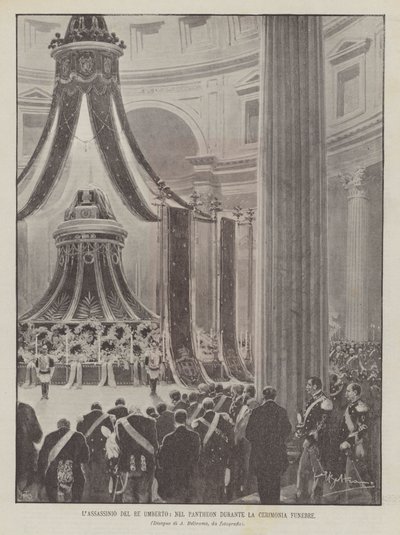 Mordet på kong Umberto i Pantheon under begravelsesceremonien af Achille Beltrame