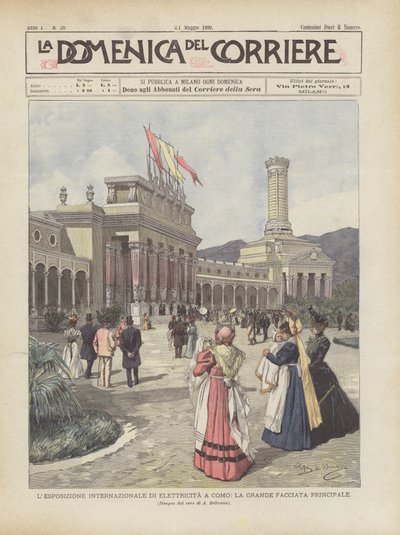 Den internationale elektricitetsudstilling i Como, den store hovedfacade af Achille Beltrame