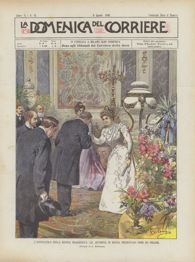 Navnet på dronning Margherita, myndighederne i Monza præsenterer blomster og gaver af Achille Beltrame