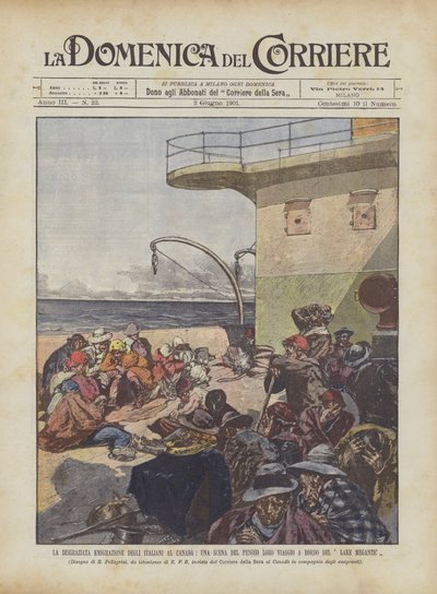 Italienernes uheldige emigration til Canada, en scene for deres smertefulde rejse ombord på Lake Megantic af Achille Beltrame
