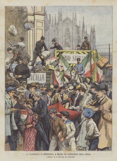 Velgørenhedsvandringen i Milano for skadede mennesker på Sicilien af Achille Beltrame