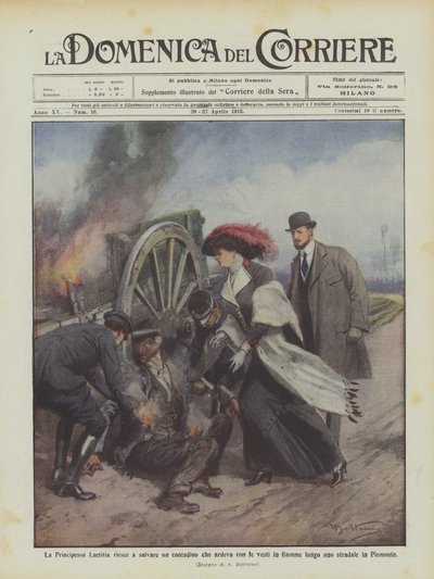 Prinsesse Laetitia formår at redde en bonde, hvis tøj var i brand langs en ? af Achille Beltrame