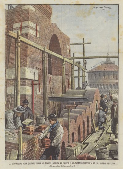 Rekonstruktionen af ​​den storslåede Torre del Filarete, dedikeret til Umberto I, i Castello Sforzesco? af Achille Beltrame