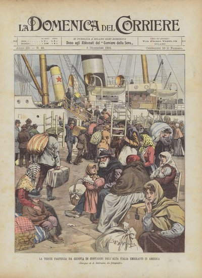 Den sørgelige afgang fra Genova af bønder fra øvre Italien, emigranter til Amerika af Achille Beltrame