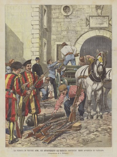 Salget af gamle våben, der allerede tilhørte den pavelige hovedhær, som fandt sted i Vatikanet af Achille Beltrame