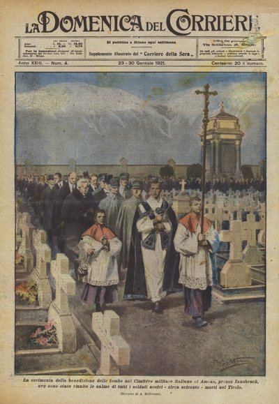 Ceremonien med velsignelse af gravene på den italienske militærkirkegård i Amras? af Achille Beltrame