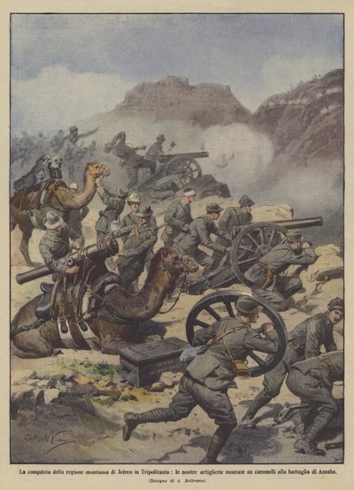 Ved erobringen af bjergregionen Jefren i Tripolitania, vores artilleri monteret ? af Achille Beltrame