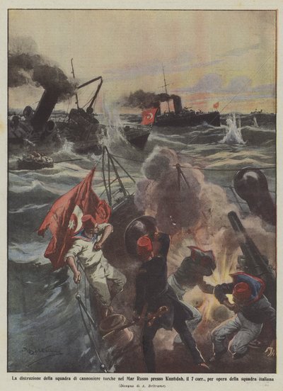 Ødelæggelsen af ​​det tyrkiske våbenhold i Det Røde Hav nær Kunfidah den 7. korr? af Achille Beltrame