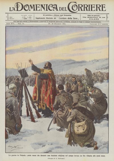 Krigen i Polen, en russisk præst, der påkalder Gud under en gudstjeneste i marken? af Achille Beltrame