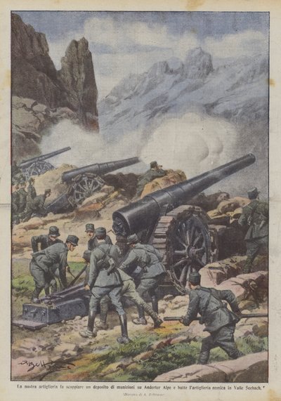 Sprænger vores artilleri et ammunitionslager på Anderter Alpe i luften og slår artilleriet? af Achille Beltrame