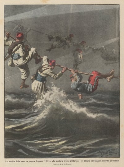 Tabet af det franske krigsskib Nive, der transporterede tropper til Marokko? af Achille Beltrame