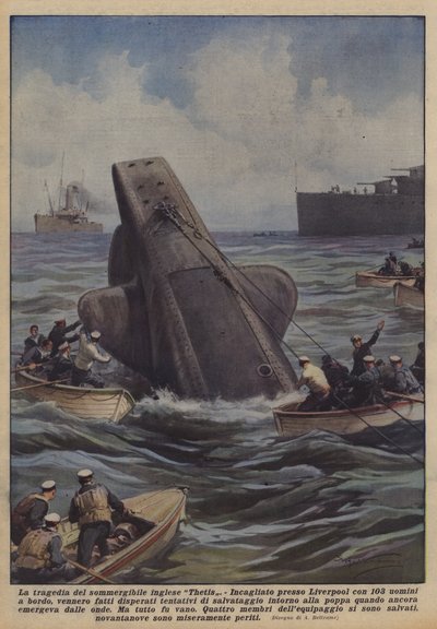 Tragedien om den engelske ubåd Thetis af Achille Beltrame