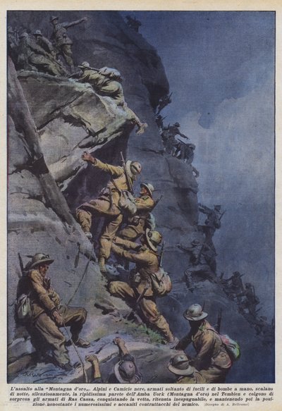 Angrebet på Det Gyldne Bjerg af Achille Beltrame