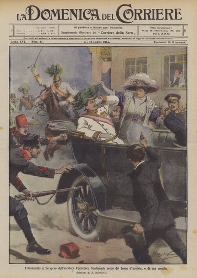 Mordet i Sarajevo på ærkehertug Franz Ferdinand, arving til tronen i Østrig og på hans kone af Achille Beltrame
