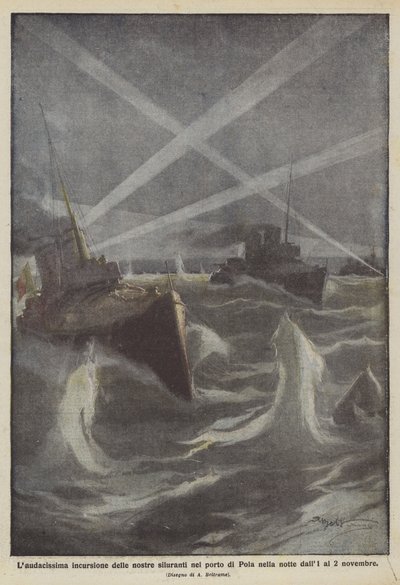 Laudacissima indtrængen af ​​vores torpedoer i havnen i Pula natten fra 1. til 2. november af Achille Beltrame
